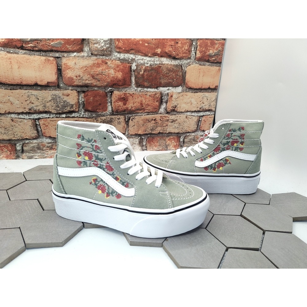 Vans Sk8-Hi Tapered Floral Embroidery Sage Green Platform Shoes Women 5 /GS 3.5Y